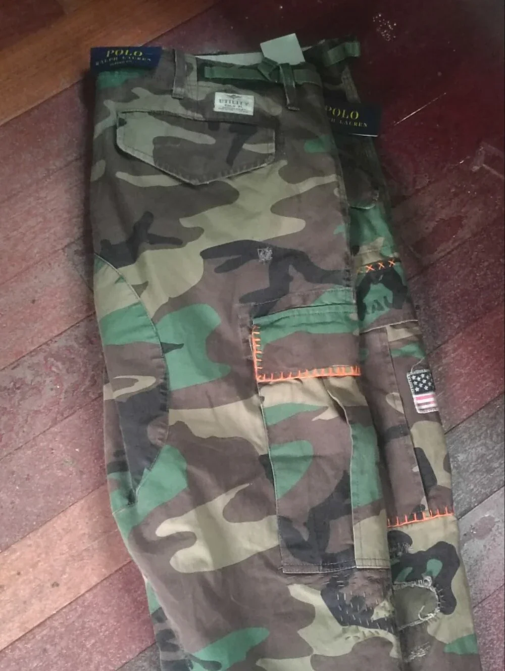 Polo by Ralph Lauren Men's Camouflage Cargo Pants with Orange Stitching